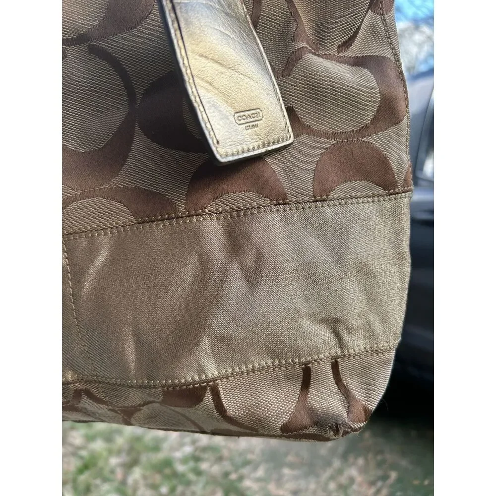 Coach Signature Stripe Tote Khaki Gold Canvas Shoulder bag